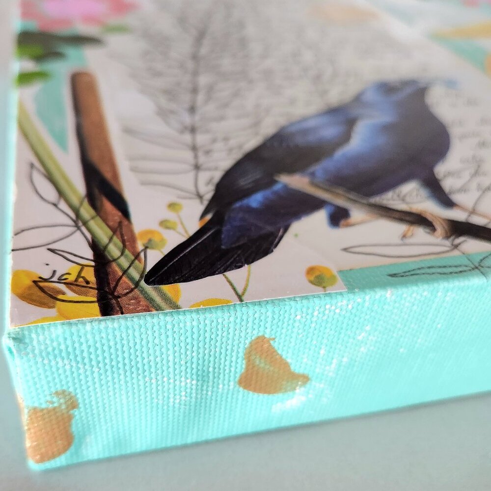 Hand Crafted "Introductory Exercises 2" Original Art on Canvas Bird Floral - Picture 3 of 6